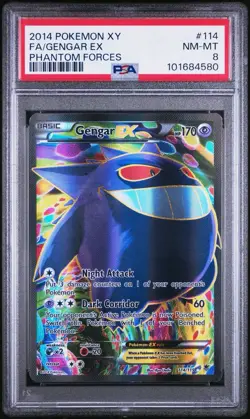 2014 POKEMON XY PHANTOM FORCES #114 FULL ART/GENGAR EX PSA 8 - Image 1