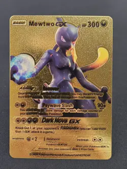 Pokemon Mewtwo GX 300hp Gold Foil Fan Art Collector Card TCG - Image 1