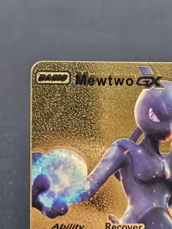 Pokemon Mewtwo GX 300hp Gold Foil Fan Art Collector Card TCG - Image 2