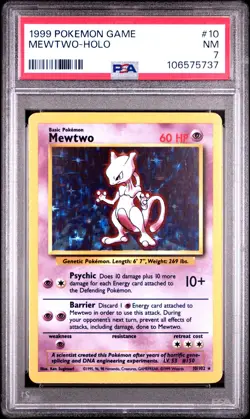 1999 POKEMON BASE SET UNLIMITED #10 MEWTWO-HOLO PSA 7 - Image 1