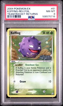 2004 POKEMON EX TEAM ROCKET RETURNS #61 KOFFING-REVERSE FOIL PSA 8 - Image 1