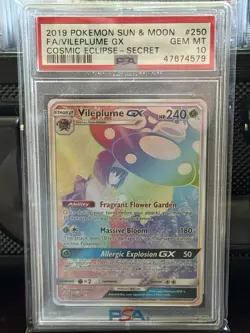 Pokemon Vileplume GX Secret 250/236 Cosmic Eclipse Holo PSA 10 GEM - Image 1