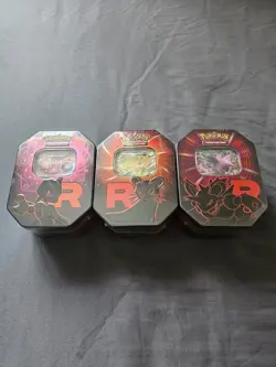 Pokemon TCG Destined Rivals Team Rocket Tin Set Of 3 New & Sealed!✅ SHIPS TODAY✅ - Image 1