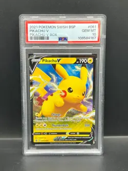 Pokemon PSA 10 GEM MT Pikachu V SWSH061 Pikachu V Box Holofoil 2021 S#4167 - Image 1