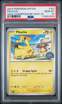 2023 Pokemon SVP EN-SV Black Star Promo Pikachu #101 Asia Champ ‘23-24 PSA 10 - Image 1