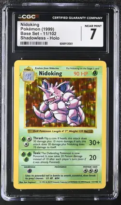 CGC 7 Nidoking 1999 Base Set 11/102 Shadowless Holo Pokemon Card - Image 1