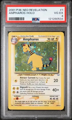 2001 Pokemon Neo Revelation Ampharos #1/64 Holo PSA 4 - Image 1