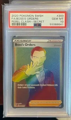 2020 Pokemon Swsh Rebel Clash Boss's Order Rainbow Secret #200 PSA 10 Gem Mint - Image 1