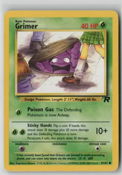 Grimer 57/82 Pokemon TCG Team Rocket Regular WOTC Card Vintage (Moderate Play)1 - Image 1