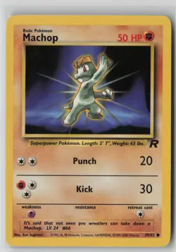 Machop 59/82 Pokemon TCG Team Rocket Regular WOTC Card Vintage (Moderate Play)1 - Image 1