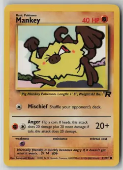 Mankey 61/82 Pokemon TCG Team Rocket Regular WOTC Card Vintage (Moderate Play)1 - Image 1