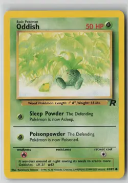 Oddish 63/82 Pokemon TCG Team Rocket Regular WOTC Card Vintage (Moderate Play)1 - Image 1