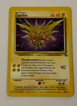 Pokemon TCG Zapdos 16/102 Holo Rare Card 1999 WOTC Unlimited Base Set - Image 1