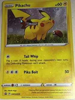 Pikachu with Holobleed and Swirl: SWSH039: Sword & Shield Holo Promo Card - Image 1