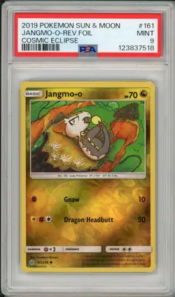 2019 Pokemon Sun & Moon Cosmic Eclipse Jangmo-o Reverse Foil Holo #161 PSA 9 - Image 1