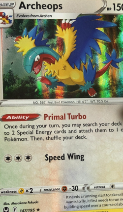 Pokemon TCG Holographic Bleed Error Silver Tempest Archeops 147/195 Near Mint - Image 2