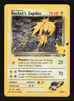 Rocket's Zapdos 15/132 Pokemon Celebrations Classic Collection Holo Card - Image 1