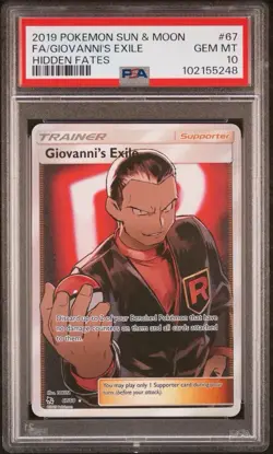 2019 Pokemon Hidden Fates # 67 Full Art Giovanni’s Exile PSA 10 Card! GEM MINT! - Image 1