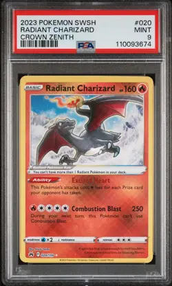 2023 POKEMON SWORD & SHIELD CROWN ZENITH #020 RADIANT CHARIZARD PSA 9 - Image 1