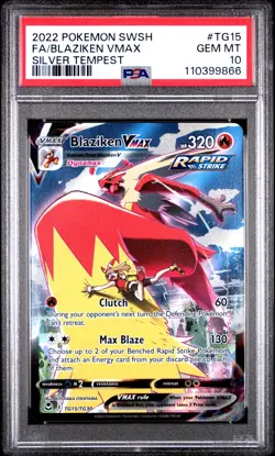 2022 POKEMON SWORD & SHIELD SILVER TEMPEST #TG15 FULL ART/BLAZIKEN VMAX PSA 10 - Image 1