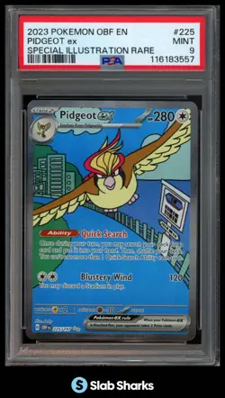 2023 POKEMON OBSIDIAN FLAMES #225/197 PIDGEOT EX SPECIAL ILLUSTRATION RARE PSA 9 - Image 1