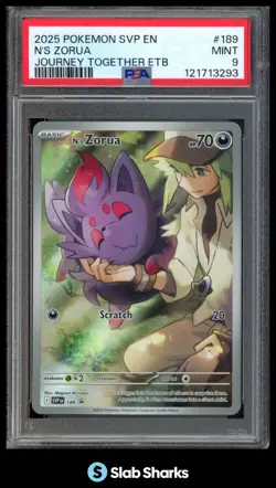 2025 POKEMON SVP EN BLACK STAR PROMOS #189 N'S ZORUA JOURNEY TOGETHER ETB PSA 9 - Image 1