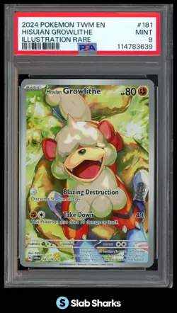 2024 POKEMON TWM EN #181/167 HISUIAN GROWLITHE ILLUSTRATION RARE PSA 9 - Image 1