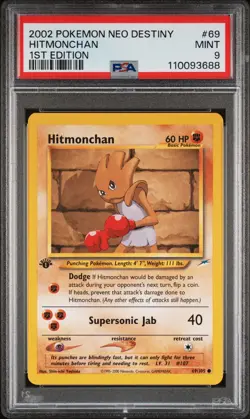2002 POKEMON NEO DESTINY 1ST ED #69 HITMONCHAN PSA 9 - Image 1