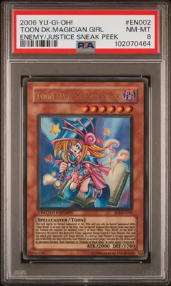 2006 YU-GI-OH! ENEMY OF JUSTICE SNEAK PEEK #EN002 TOON DARK MAGICIAN GIRL PSA 8 - Image 1