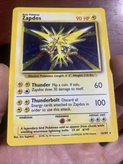 Pokemon TCG Zapdos Vintage Base Set Holo Unlimited Holo Rare Card #16/102 c619 - Image 3