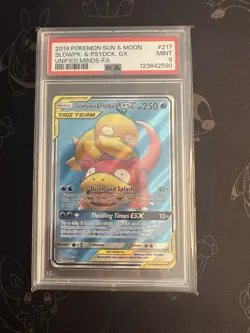 PSA 9 Slowpoke & Psyduck GX 217/236 Unified Minds Pokemon Card 2019 Mint - Image 1