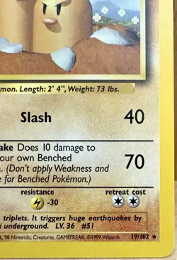 Dugtrio Pokemon TCG Base Set Unlimited 19/102 Non-Holo Rare 1999 LP - Image 3