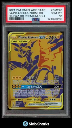 2021 POKEMON SM BLACK STAR PROMOS #SM248 PIKACHU & ZEKROM GX TAG TEAM FA PSA 10 - Image 1