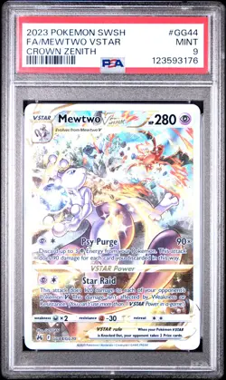 2023 POKEMON SWORD & SHIELD CROWN ZENITH #GG44 FULL ART/MEWTWO VSTAR PSA 9 - Image 1