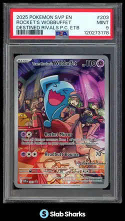 2023 POKEMON SVP EN BSP #203 TEAM ROCKET'S WOBBUFFET POKEMON CENTER ETB PSA 9 - Image 1