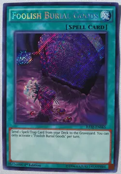 Yugioh 1x Foolish Burial Goods RATE-EN065 Secret Rare 1st Edition Near Mint - Image 1