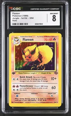 CGC 8 Flareon 1999 Jungle 1st Edition 3/64 Holo Pokemon Card - Image 1