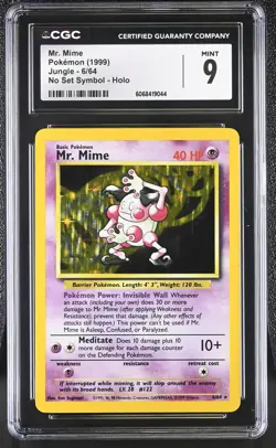 CGC 9 MINT Mr. Mime 1999 Jungle 6/64 No Set Symbol Holo Pokemon Card - Image 1