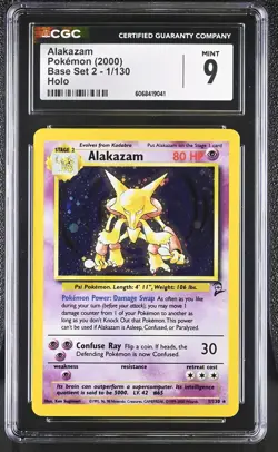 CGC 9 MINT Alakazam 2000 Base Set 2 1/130 Holo Pokemon Card - Image 1