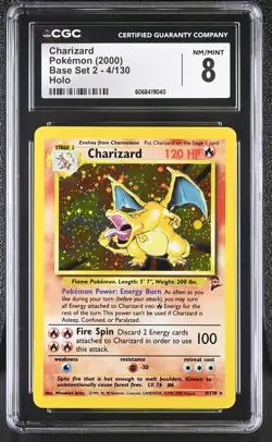 CGC 8 Charizard 2000 Base Set 2 4/130 Holo Pokemon Card - Image 1