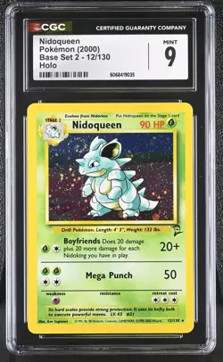 CGC 9 MINT Nidoqueen 2000 Base Set 2 12/130 Holo SWIRL Pokemon Card - Image 1