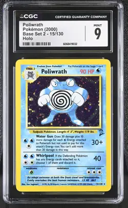 CGC 9 MINT Poliwrath 2000 Base Set 2 15/130 Holo Pokemon Card - Image 1