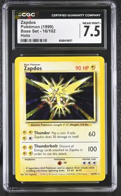 CGC 7.5 Zapdos 1999 Base Set 16/102 Holo Pokemon Card - Image 1