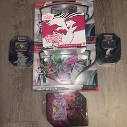 Pokemon TCG Sealed Lot Trading Card Game 3 Tins One Etb And Two Iron Valiant - Image 1