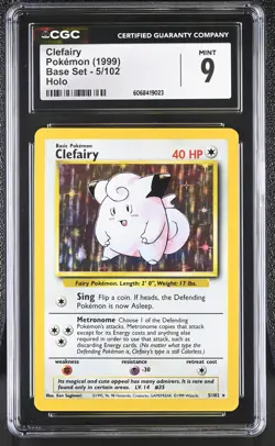 CGC 9 MINT Clefairy 1999 Base Set 5/102 Holo Pokemon Card - Image 1