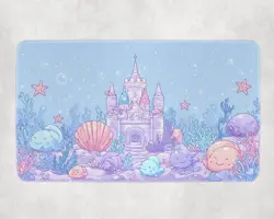 Underwater Castle MTG Playmat - Kawaii Pastel Sea Creatures Ocean Mat - Image 1