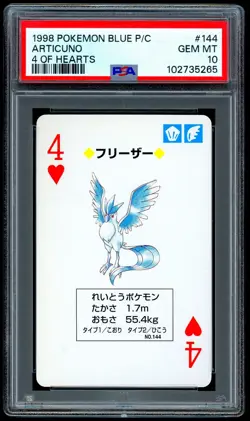 Pokemon ARTICUNO Japanese BLUE Back 4 of Hearts POKER Card 144 - PSA 10 GEM MINT - Image 1