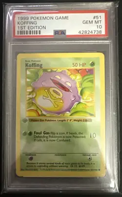 Pokemon PSA 10 GEM MINT Koffing 1st Edition Base Set Shadowless 1999 Card 51/102 - Image 1