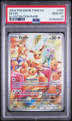 2024 POKEMON TWM EN TWILIGHT MASQUERADE ILLUSTRATION RARE #188 EEVEE PSA 10 - Image 1