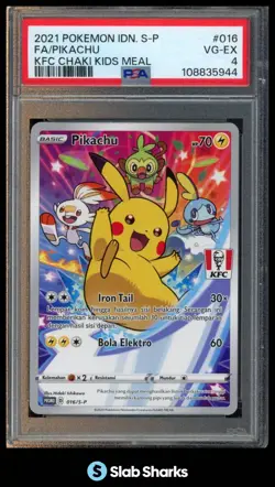 2021 POKEMON INDIAN #016/S-P PIKACHU FULL ART KFC CHAKI KIDS MEAL PSA 4 - Image 1